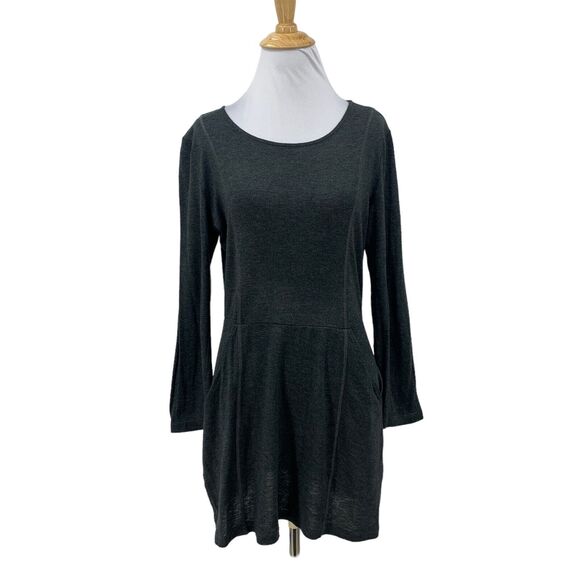 Babaton Silk Knit Tunic Top Womens M Grey Peplum Stretch Pockets Scoop Neck - Picture 1 of 12